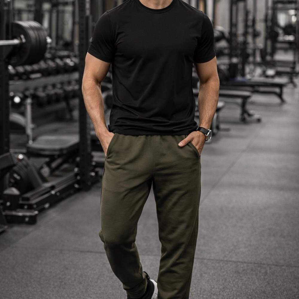 Athletic Works Men’s Performance Joggers Olive Green Zip Pockets